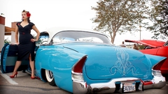 Blue cars black dress