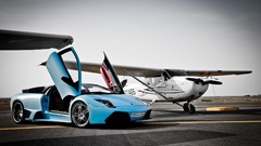 Blue cars Lamborghini runway airports vehicles airplanes sports 