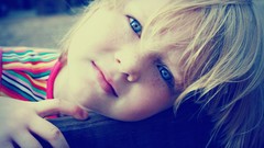 Blue children faces monochrome blue eyes