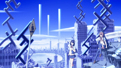 Blue cityscapes buildings Anime