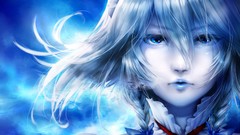 Blue close-up lips Jewelry white hair faces bows blue eyes 