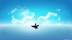 Blue clouds white sailing artwork