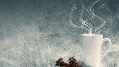 Blue dark foam coffee food sugar brown plates drinks steam beans