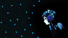 Blue dark headphones anime girls