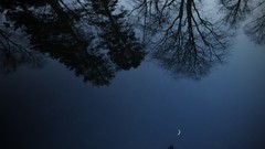 Blue dark moon white hands forests skyscapes