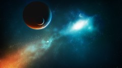 Blue dark red planets outer space artwork