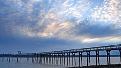 Blue dock rivers skyscapes