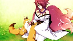 Blue eyes animal ears tails cleavage fox girls