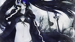 Blue eyes black rock shooter black hair