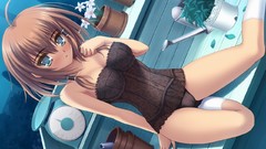 Blue eyes brunettes short hair swimsuits