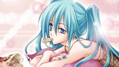 Blue eyes hatsune miku vocaloid twintails aqua hair