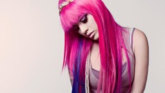 Blue eyes pink white background faces tattoos pink hair bikini 