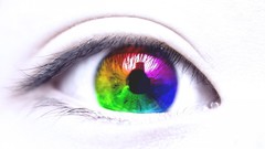 Blue eyes pink woman