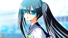 Blue eyes school uniforms black rock shooter black hair 