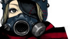 Blue eyes short hair gas masks