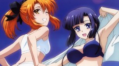 Blue eyes short hair ponytails bare shoulders hair ornaments 