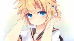 Blue eyes short hair vocaloid kagamine len yellow hair anime 