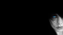Blue eyes woman lips black background faces monochrome blue eyes