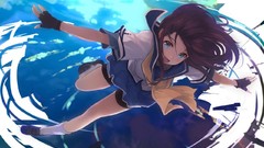 Blue fangs socks flying gloves schoolgirls skirts long hair 