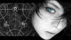 Blue girl eyes face bad runes brunette