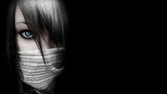 Blue girl eyes mouth tied nonsenses