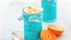 Blue glass food oranges dessert