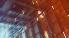 Blue glass orange lights modern architecture