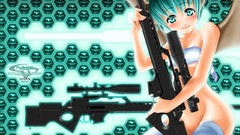 Blue Green woman weapons Guns wings Anime evil Manga devil 