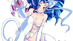 Blue hair animal ears cat ears boobs Simple Background 