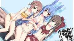 Blue hair animal ears cleavage bikini bunny ears swimsuits 