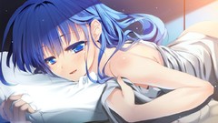 Blue hair anime girls blue eyes game cg lying down ichiban