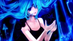 Blue hair anime girls blue eyes hatsune miku vocaloid black 