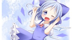 Blue hair anime girls blue eyes touhou cirno video games