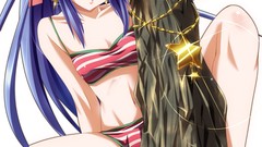 Blue hair anime girls brown eyes bikini