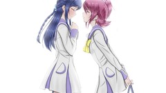 Blue hair anime girls closed eyes school uniforms precure yuri 