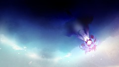 Blue hair anime girls closed eyes touhou twintails