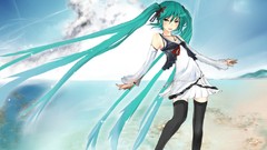 Blue hair anime girls hatsune miku vocaloid detached sleeves 