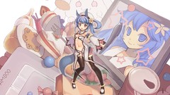 Blue hair anime girls open mouth nekomimi animal ears detached 