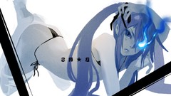 Blue hair blue eyes black rock shooter bikini glowing eyes