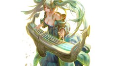 Blue hair blue eyes League of Legends video games Sona