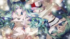 Blue hair blue eyes sai hatsune miku vocaloid illustrations