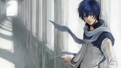 Blue hair blue eyes short hair vocaloid anime boys Kaito 
