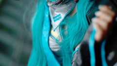 Blue hair hatsune miku vocaloid saya cosplay detached sleeves