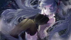 Blue hair long hair anime girls blue eyes hatsune miku vocaloid