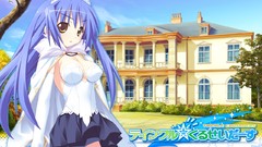 Blue hair long hair anime girls brown eyes cleavage thigh highs