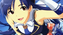 Blue hair long hair anime girls brown eyes idolmaster kisaragi 