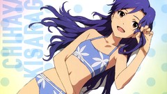 Blue hair long hair anime girls brown eyes open mouth 