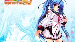 Blue hair long hair anime girls brown eyes school uniforms 