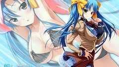 Blue hair long hair anime girls green eyes bikini