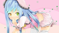 Blue hair long hair anime girls heterochromia thigh highs